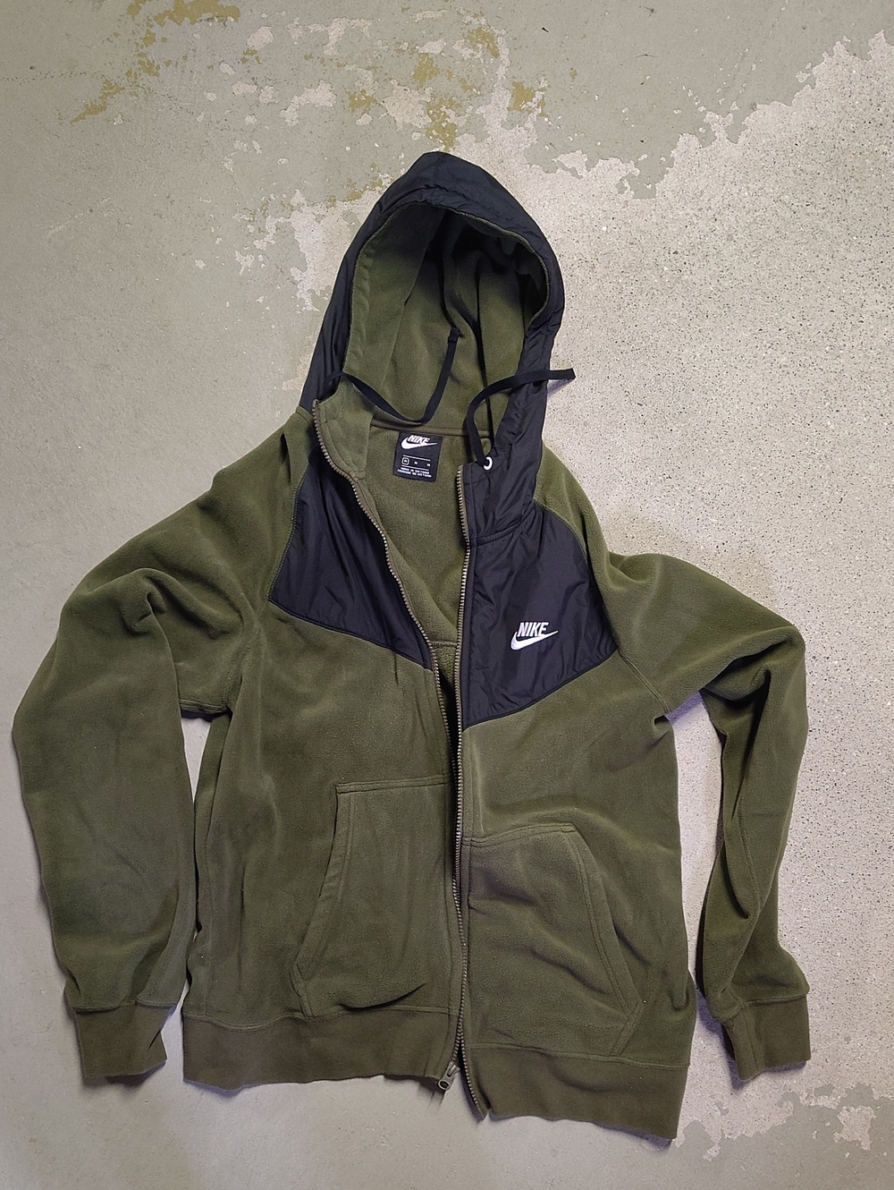 Nike Olive Green and Black Hooded Zip Fleece Jacket